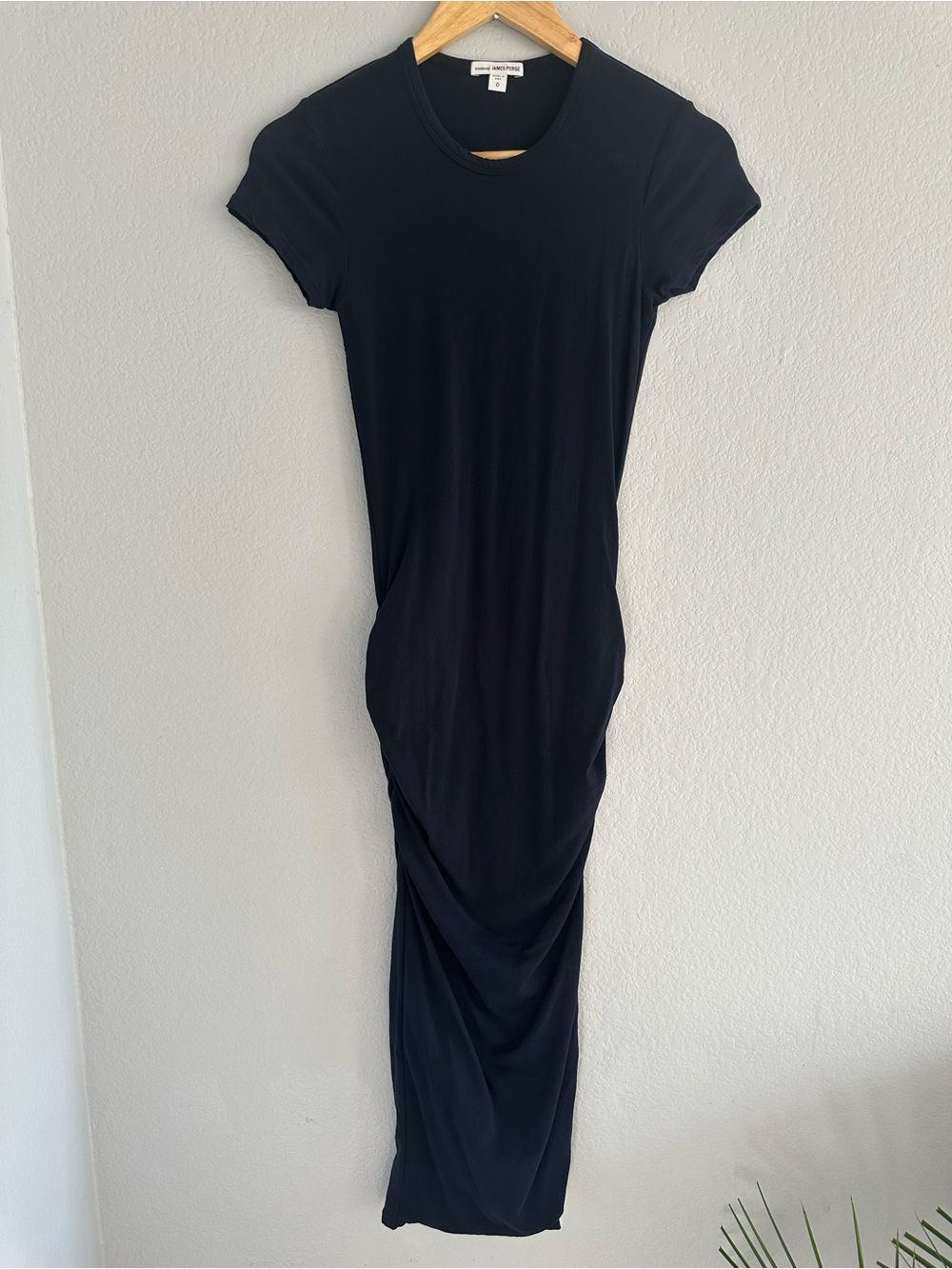 James Perse Black Short-Sleeve Ruched Maxi Dress